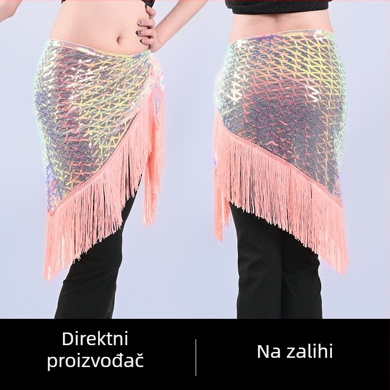 Pojas za trbuh za orijentalni ples s šljokicama i trokutastim šalom za bokove