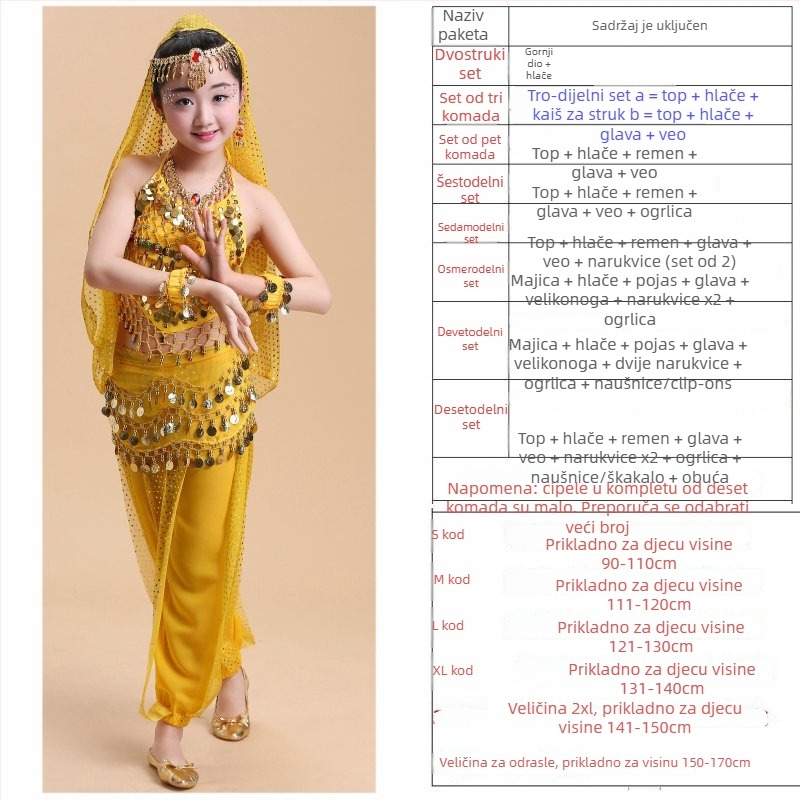 Dječji plesni kostim za belly i narodne plesove, set za probe i nastupe, 120D šifon