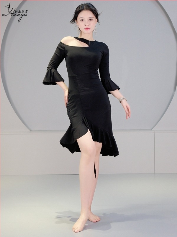 Komplet kostima za ples trbušnog plesa s otvorenim ramenima i trombitastim rukavima | Crystal Cotton s Spandex, ljeto 2025, Fashion Huayu