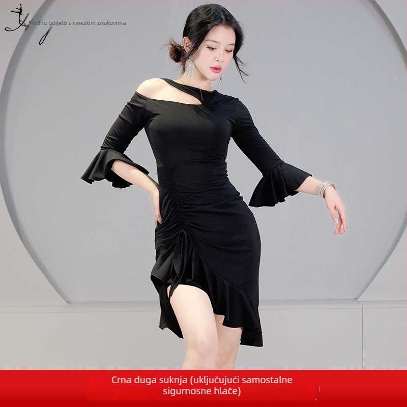 Komplet kostima za ples trbušnog plesa s otvorenim ramenima i trombitastim rukavima | Crystal Cotton s Spandex, ljeto 2025, Fashion Huayu