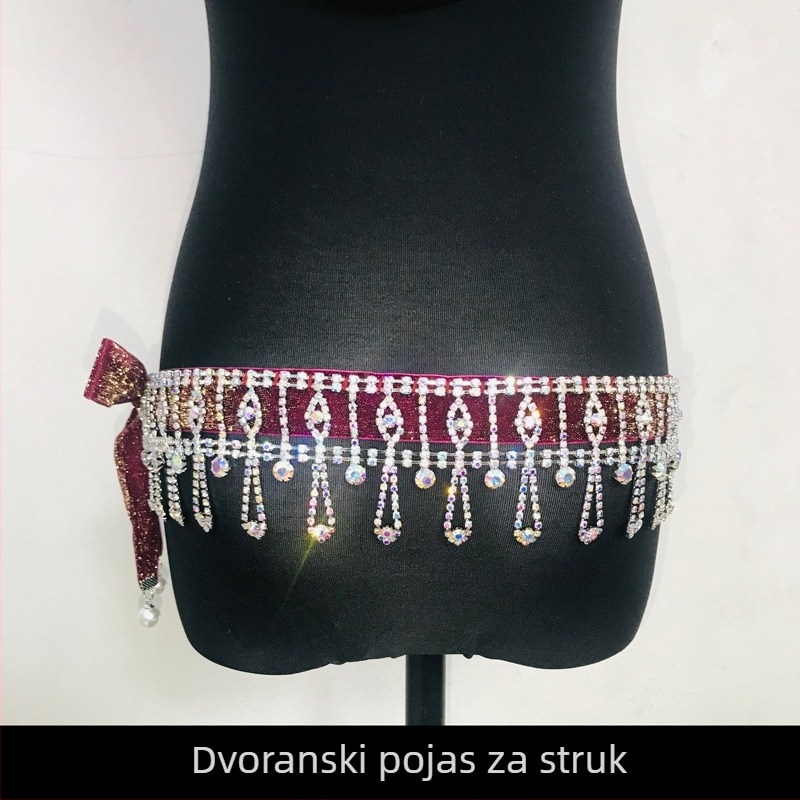 Metalni pojas za struk za belly dance s resicama i kristalima — pojas s jednim krugom, Jinhang Craft