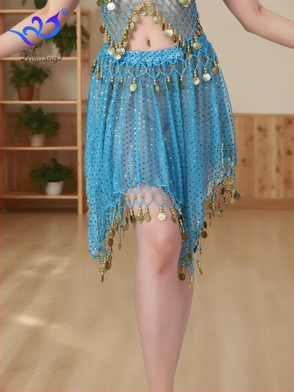 Suknja za belly dance s šljokicama, tkanina s točkicama, poliestersko-spandeks smjesa, žena, ljeto 2025