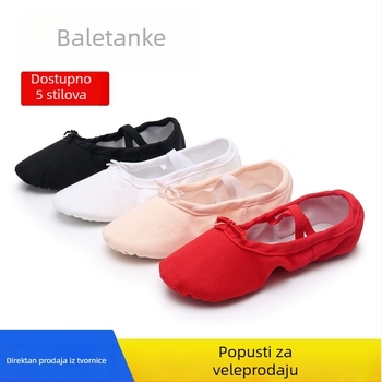 Dječje plesne cipele za djevojčice sa mekanom potplatom, prozračne baletne cipele s platnenim i pamucnim gornjim dijelom, potplat od kravljeg kože, DJZJ