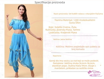 Set Belly Dance kostima za odrasle – top s lampastim rukavima i vrtećim hlačama, akrilni materijal + chiffon 120D