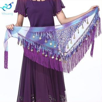 Šal Belly Dance sa šljokicama, trokut s resicama – ženski pojas za struk, Diamond Hemp tkanina (poliester + spandeks), za Belly Dance/Indijski/Latinski/Moderno ples