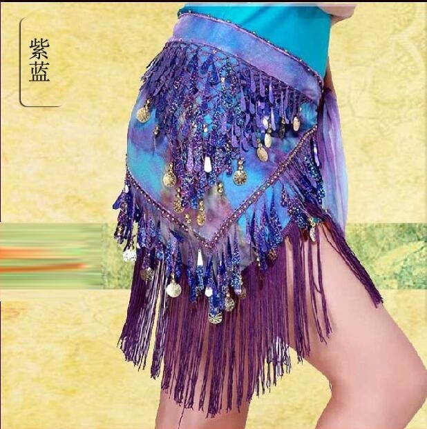 Šal Belly Dance sa šljokicama, trokut s resicama – ženski pojas za struk, Diamond Hemp tkanina (poliester + spandeks), za Belly Dance/Indijski/Latinski/Moderno ples