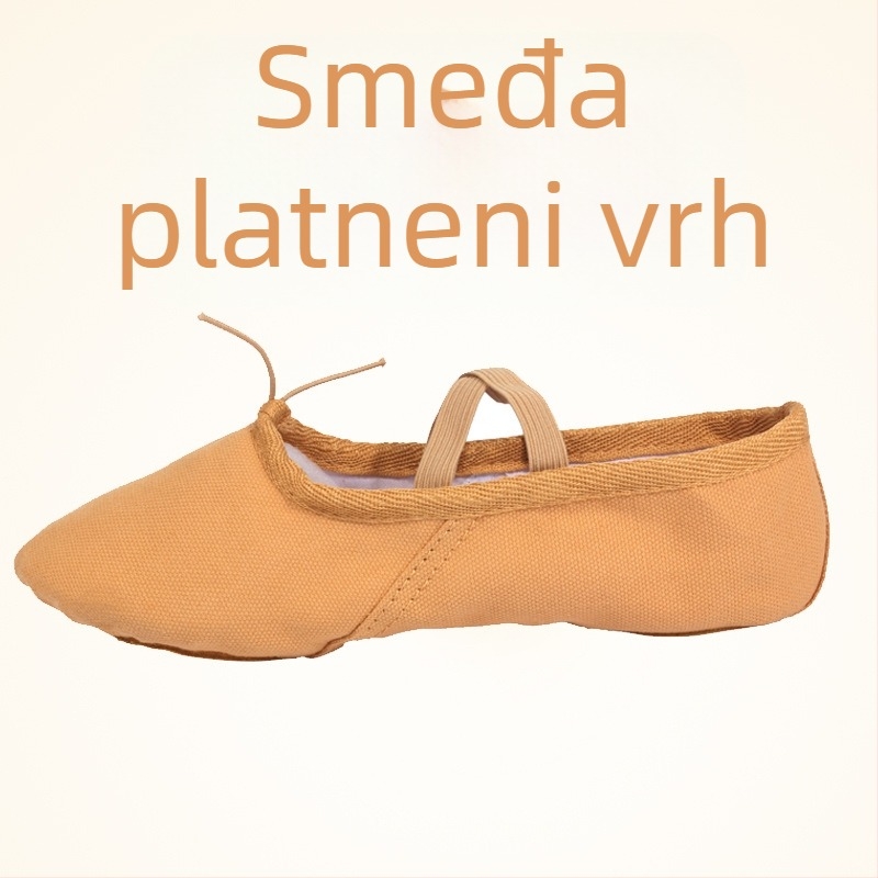 Plesne cipele za odrasle, unisex – meka potplata s Velcro, gornji dio od platna, ravna peta, zaobljena špička