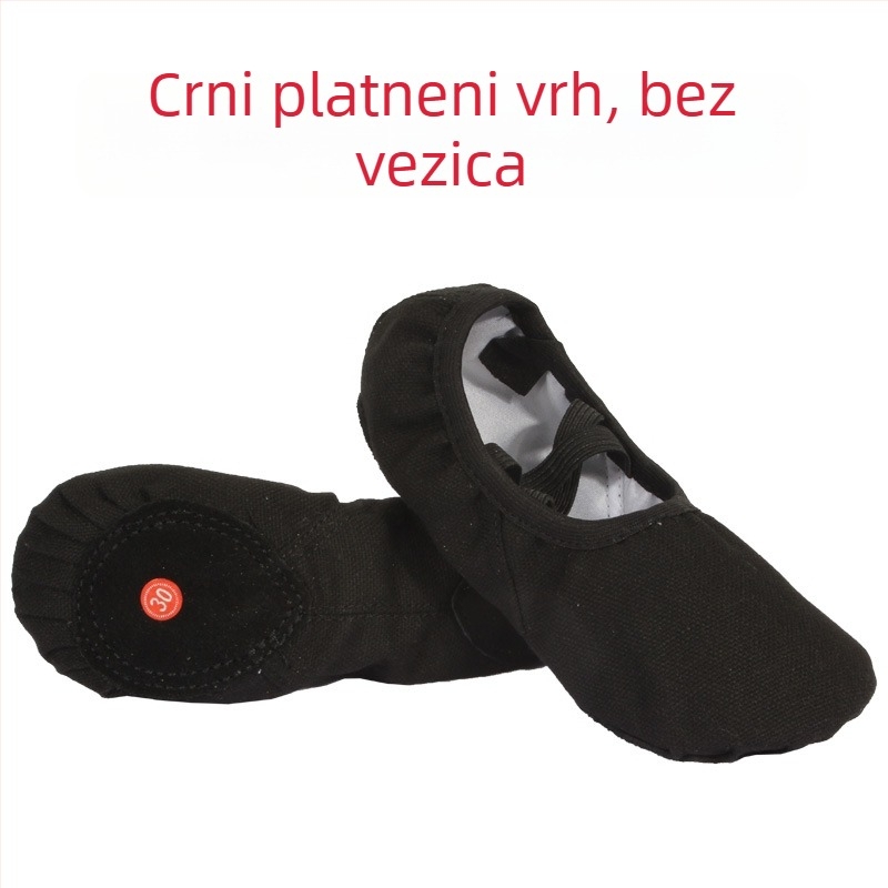 Plesne cipele za odrasle, unisex – meka potplata s Velcro, gornji dio od platna, ravna peta, zaobljena špička