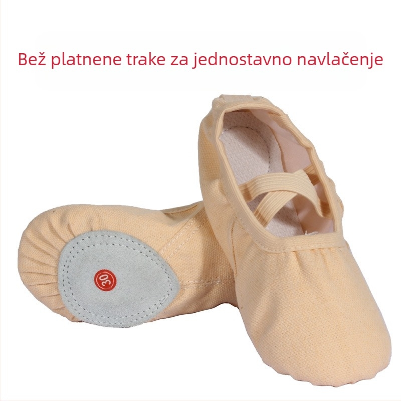 Plesne cipele za odrasle, unisex – meka potplata s Velcro, gornji dio od platna, ravna peta, zaobljena špička
