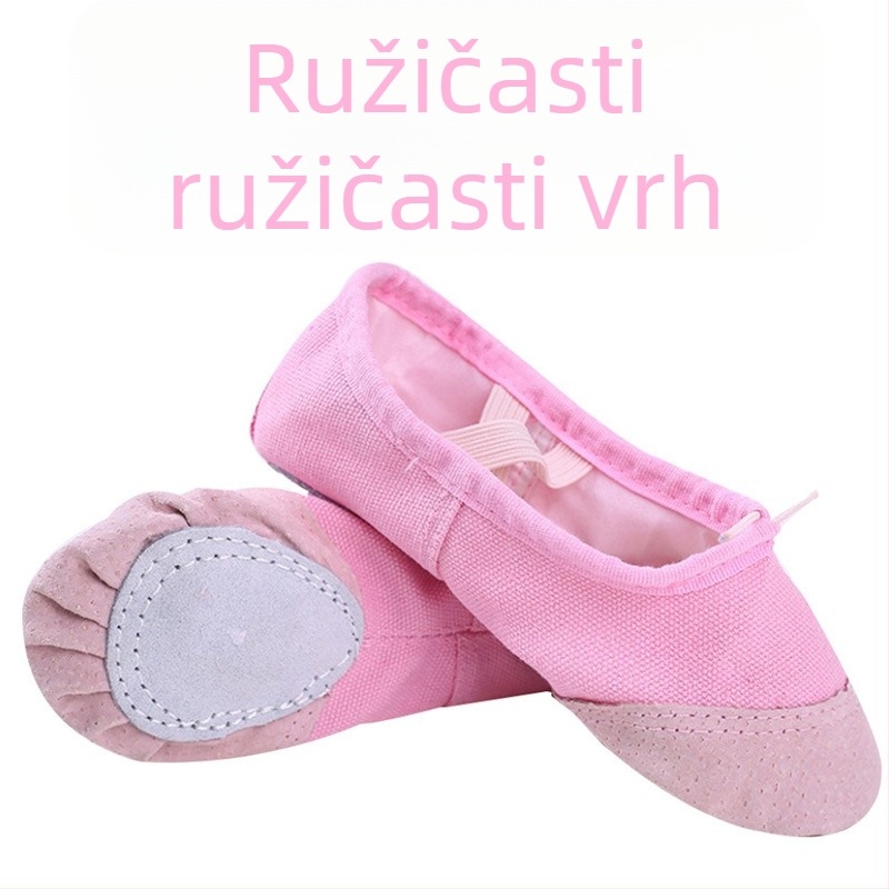 Plesne cipele za odrasle, unisex – meka potplata s Velcro, gornji dio od platna, ravna peta, zaobljena špička