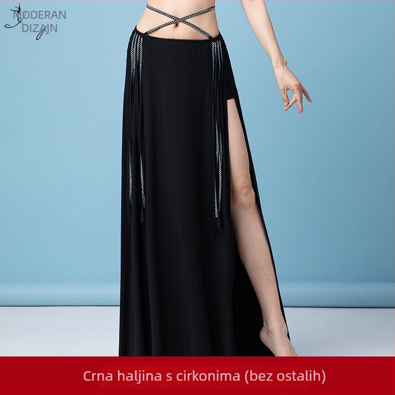 Kostim za orientalski ples Belly Dance s kristalnim ukrasima, otisnuta mreža i modal, glavna tkanina pamuk, duga haljina s prorezom za žene
