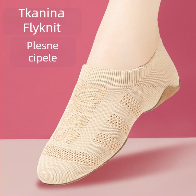 Tanečne cipele za žene – prozračne i lagane; gornji dio od pamuka; potplat od gume; pogodne za balet i moderni ples; za odrasle.
