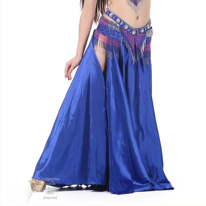 Saten suknja za belly dance s dvostrukim šlicevima, širokim izbočenjem za pozornicu
