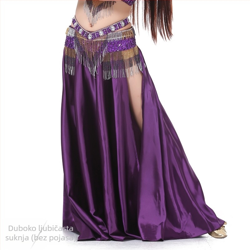 Saten suknja za belly dance s dvostrukim šlicevima, širokim izbočenjem za pozornicu