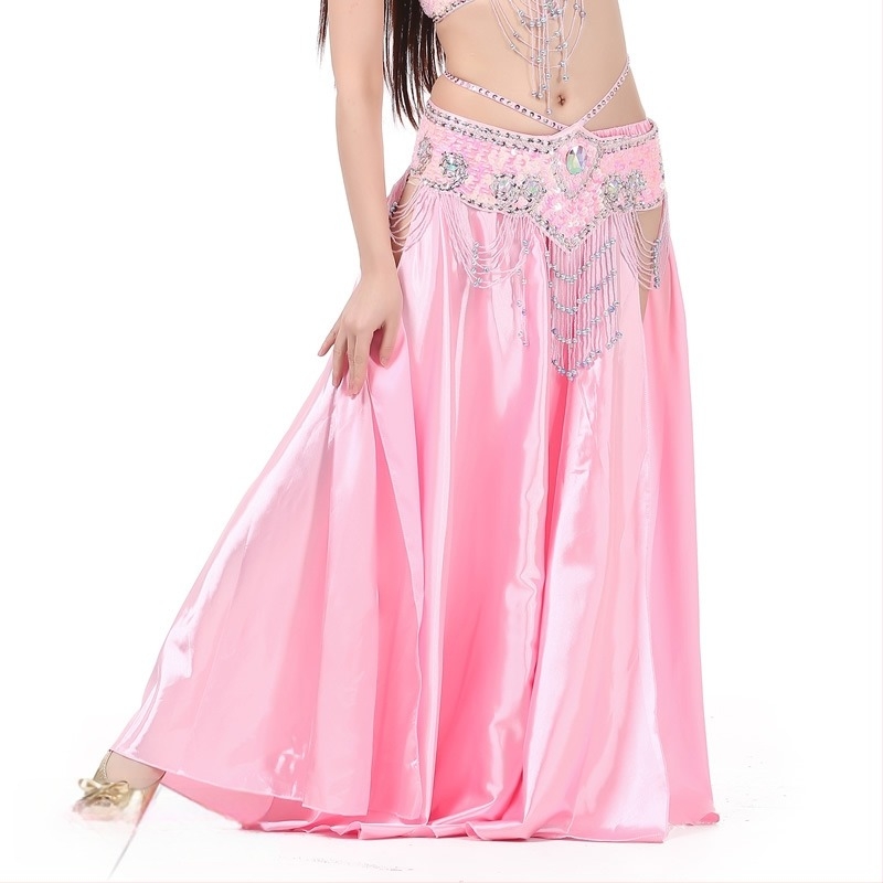 Saten suknja za belly dance s dvostrukim šlicevima, širokim izbočenjem za pozornicu