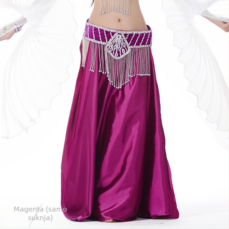Saten suknja za belly dance s dvostrukim šlicevima, širokim izbočenjem za pozornicu