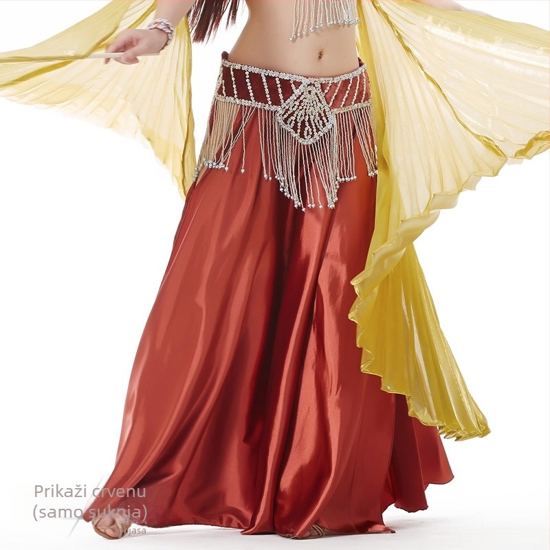 Saten suknja za belly dance s dvostrukim šlicevima, širokim izbočenjem za pozornicu