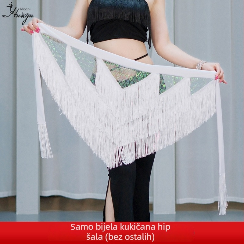 Hip šal za trbušni ples s trokutastim resicama, kaiš za struk za scensku izvedbu, materijal Tassel+Mesh+Crystal Cotton, poliester/nylon, ljeto 2025, za žene