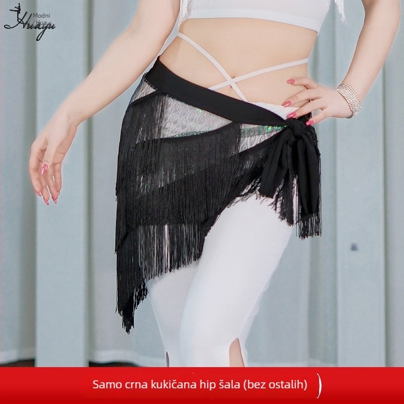 Hip šal za trbušni ples s trokutastim resicama, kaiš za struk za scensku izvedbu, materijal Tassel+Mesh+Crystal Cotton, poliester/nylon, ljeto 2025, za žene