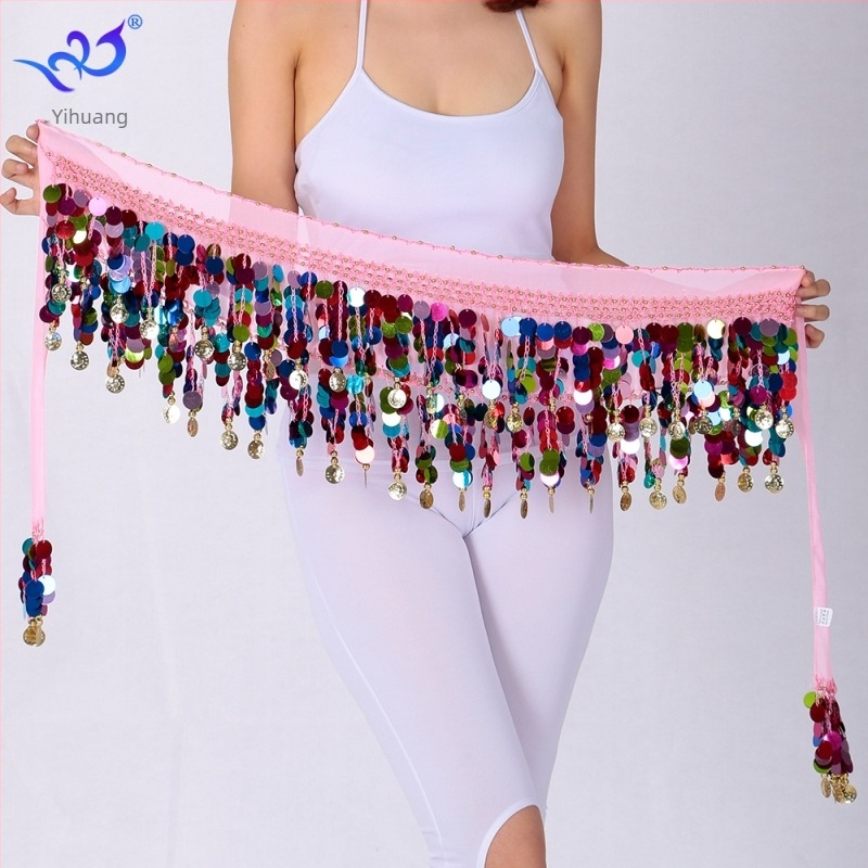 Kostim za belly dance s kaišem za struk sa štrasom i hip šalom s resama – šifon, poliester, za žene
