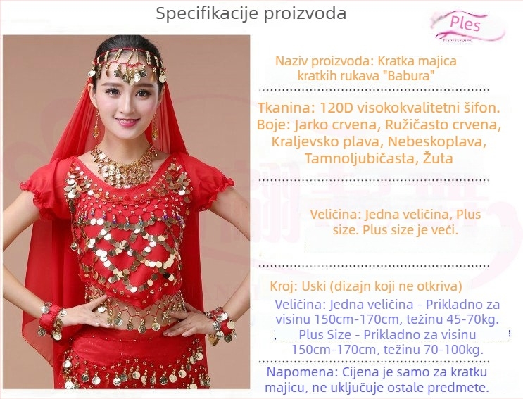 Kostim za ples stomaka – top kratkih rukava za indijske i Xinjiang narodne plesove