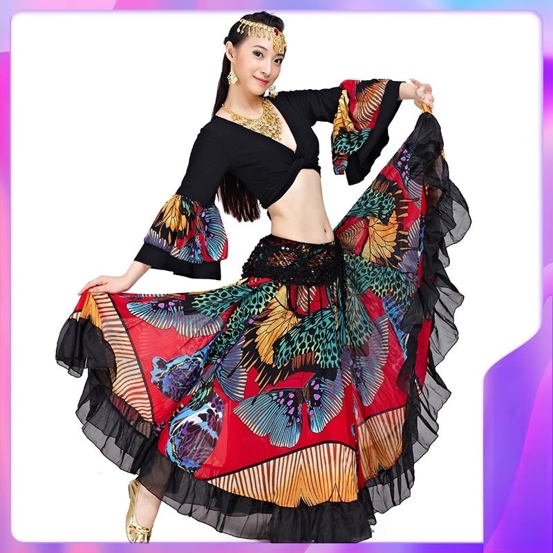 Kostim za belly dance s cvjetnim uzorkom, materijal Crystal cotton, 100% poliester, podstava Crystal cotton + chiffon
