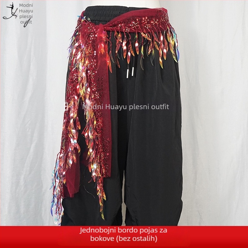 Pojas za belly dance s perlicama i resicama, mrežasti materijal, poliester, za scenske nastupe