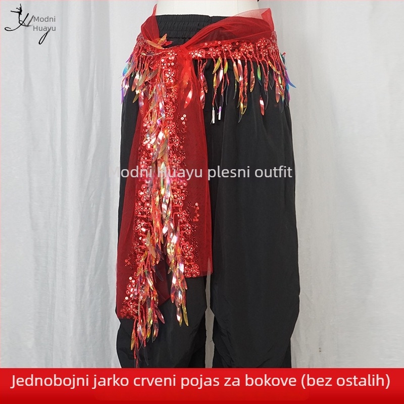 Pojas za belly dance s perlicama i resicama, mrežasti materijal, poliester, za scenske nastupe