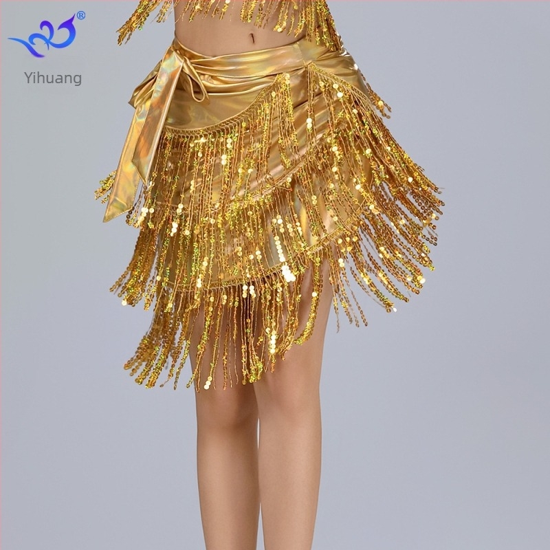 Latino plesni šal s resicama za bokove i struk, belly dance šal s resicama, kaiš za struk, plesna suknja s fliterima od lakirane kože; materijali: polyester, poliuretan, spandeks; za žene; ljeto 2025