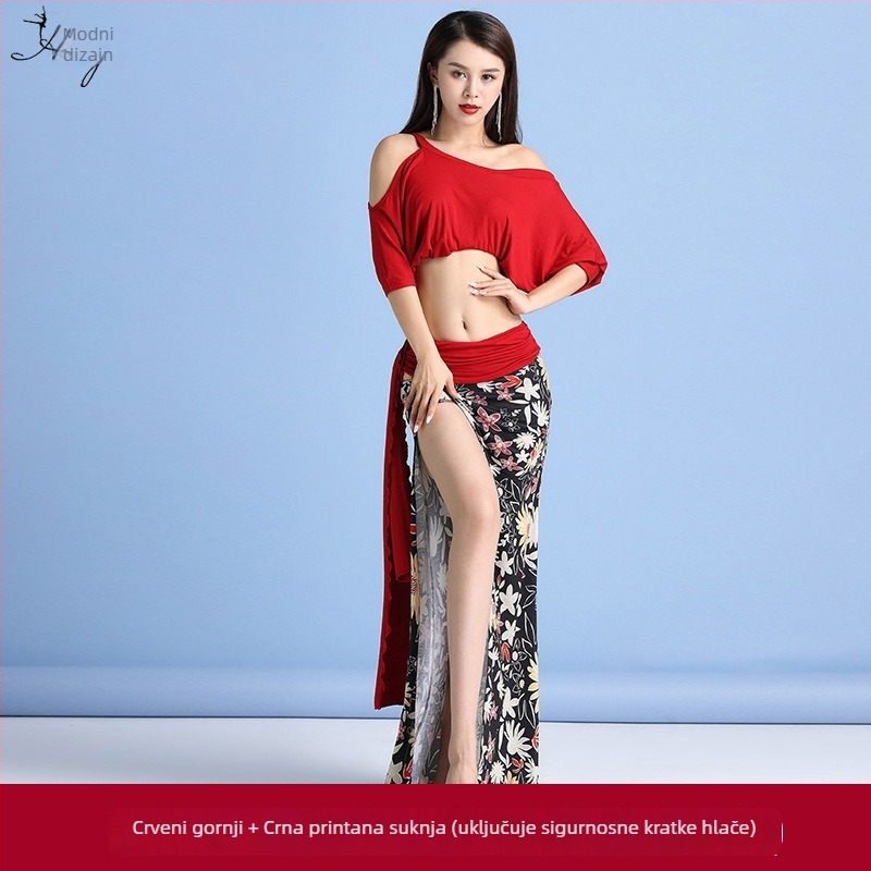 Fashion Huayu Belly Dance kostim za žene — otisak, prorez, za trening i nastupe; Modal + ice silk na polyesteru; proljeće 2025
