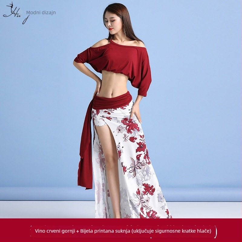 Fashion Huayu Belly Dance kostim za žene — otisak, prorez, za trening i nastupe; Modal + ice silk na polyesteru; proljeće 2025