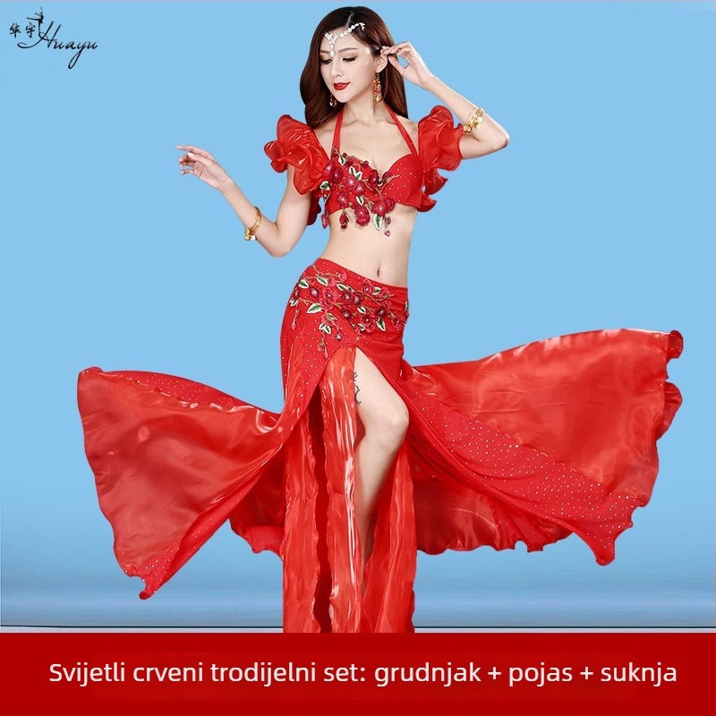 Set za ples trbuha s grudnjakom ukrašenim perlicama za scenske nastupe (Brand: Huayu; Glavni materijal: Spandex; Smjesa kemijskih vlakana; Sezona: Ljeto 2024; Za žene)