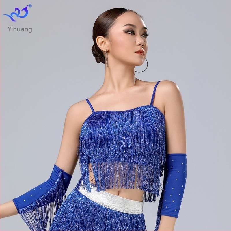 Yihuang Latinski plesni top s resama — poliester + spandeks, 95%+ tkanina, ljeto 2025