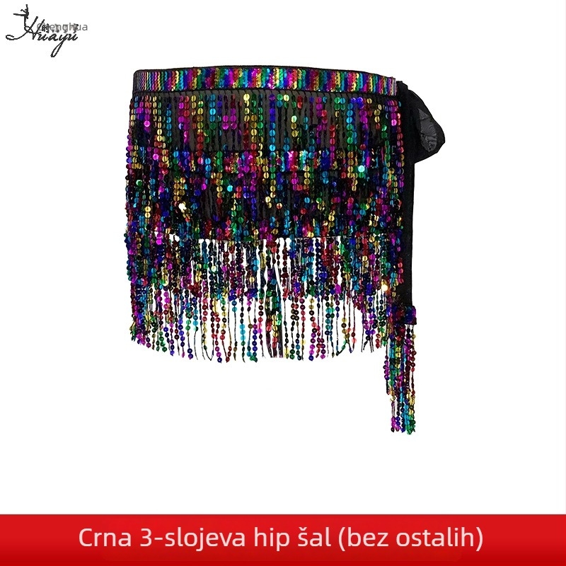 Lanac za struk za belly dance s resicama i pailetama, boemska hip šal od šifona i poliestera, za žene na sceni, proljeće 2025