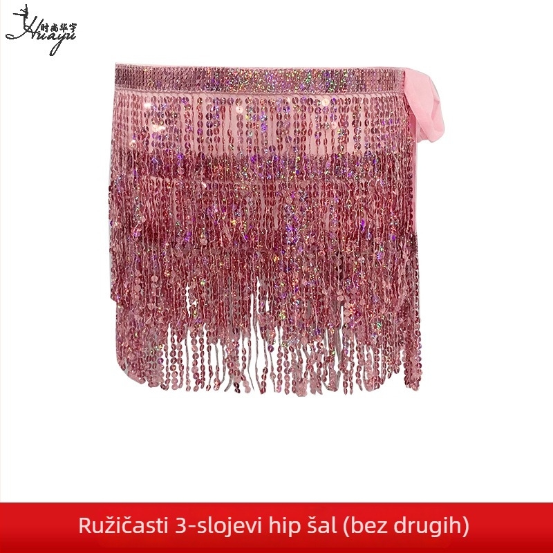 Lanac za struk za belly dance s resicama i pailetama, boemska hip šal od šifona i poliestera, za žene na sceni, proljeće 2025