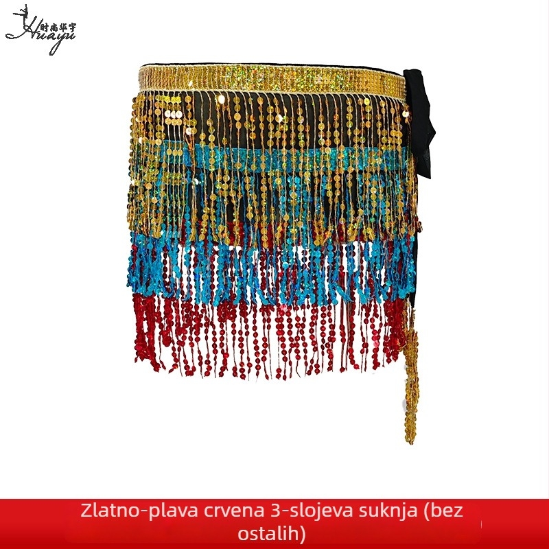 Lanac za struk za belly dance s resicama i pailetama, boemska hip šal od šifona i poliestera, za žene na sceni, proljeće 2025