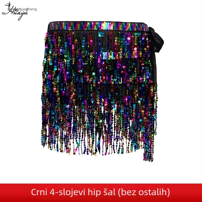 Lanac za struk za belly dance s resicama i pailetama, boemska hip šal od šifona i poliestera, za žene na sceni, proljeće 2025