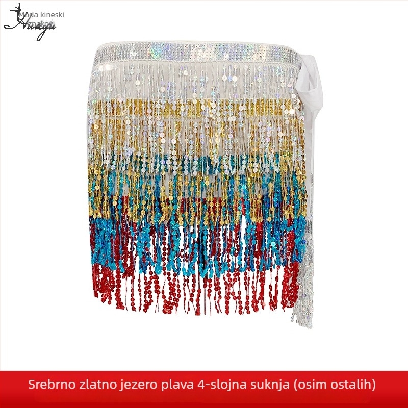 Lanac za struk za belly dance s resicama i pailetama, boemska hip šal od šifona i poliestera, za žene na sceni, proljeće 2025