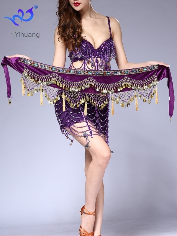 Pojas za Belly Dance s novčićima i resicama, flanel materijal, 100% poliester, ljeto 2022