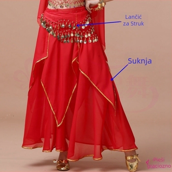 Odrasla ženska plesni kostim: indijski i Xinjiang folklorni ples, šifon suknja s zlatnim rubom, četverostruka za belly dance