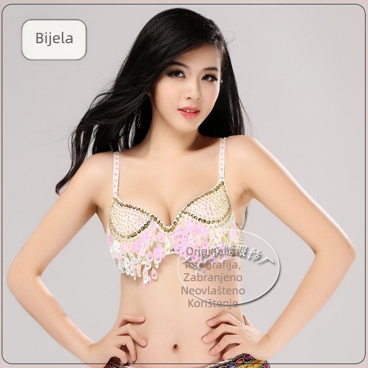 Top za belly dance s šljokicama i resicama – poliester i pamuk, za izvedbe, jesen 2025