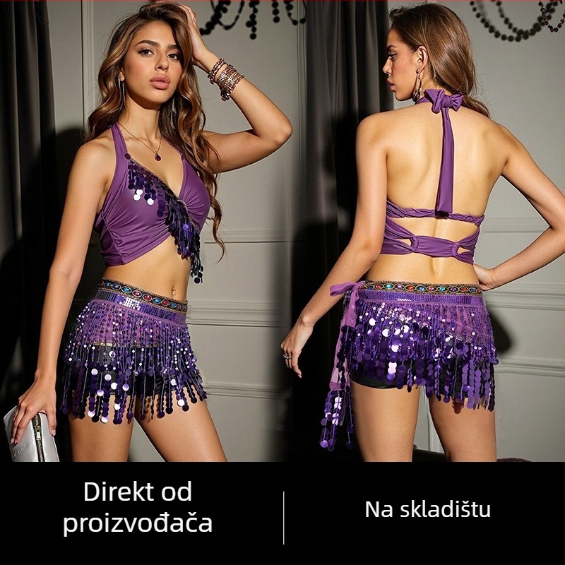 Traka za plesni trbuh s perlicama i resicama, set za početnike orijentalni/indijski ples — poliester >95%, glavna tkanina 2: 95%+, složena izrada, proljeće 2025