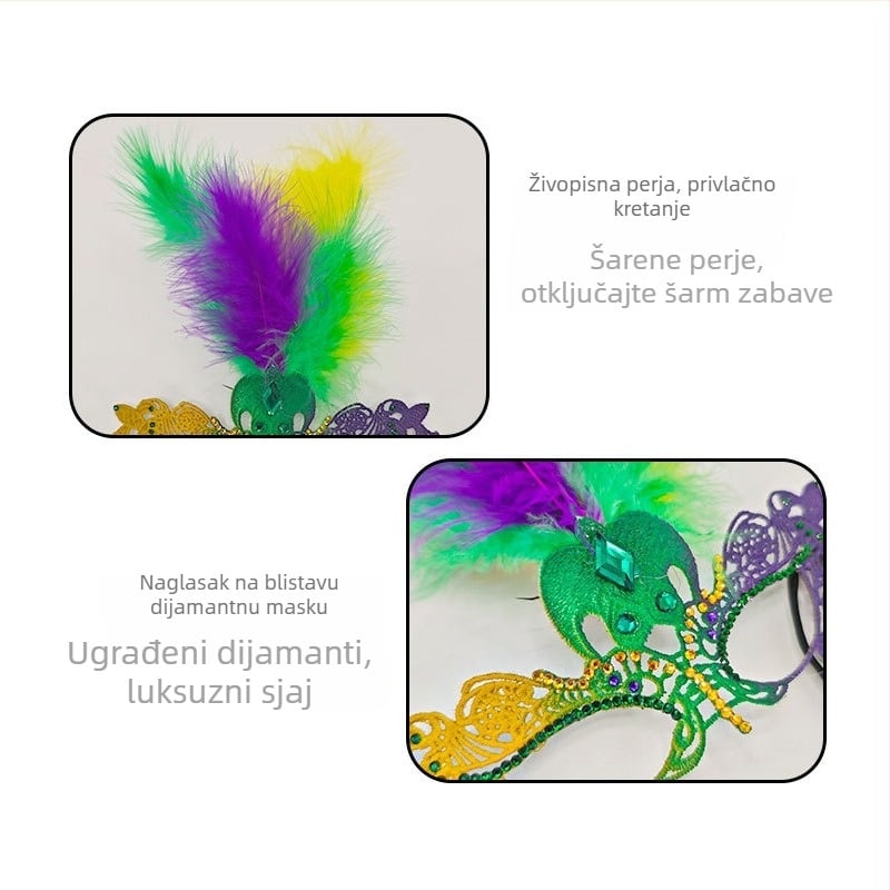 Polu-lice karnevalska maska sa šljokicama, traka za kosu s leptirima, plastična, sladak stil, DIY rekvizit