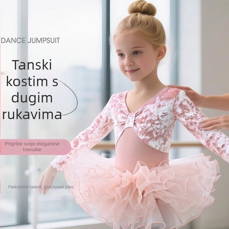 Dječji kostim za kineski ples za djevojčice, dugi rukav, stil princeze, jesensko-zimsko razdoblje, tkanina od pamuka 76% s najlonskom tkaninom, za djevojčice 3–8 godina