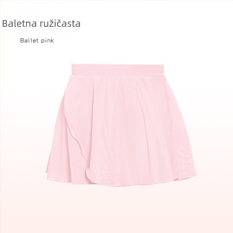 Dječja baletna kratka trening suknja s elastnim pojasom i križnom mekim mrežom, svestrana princeza plesna suknja