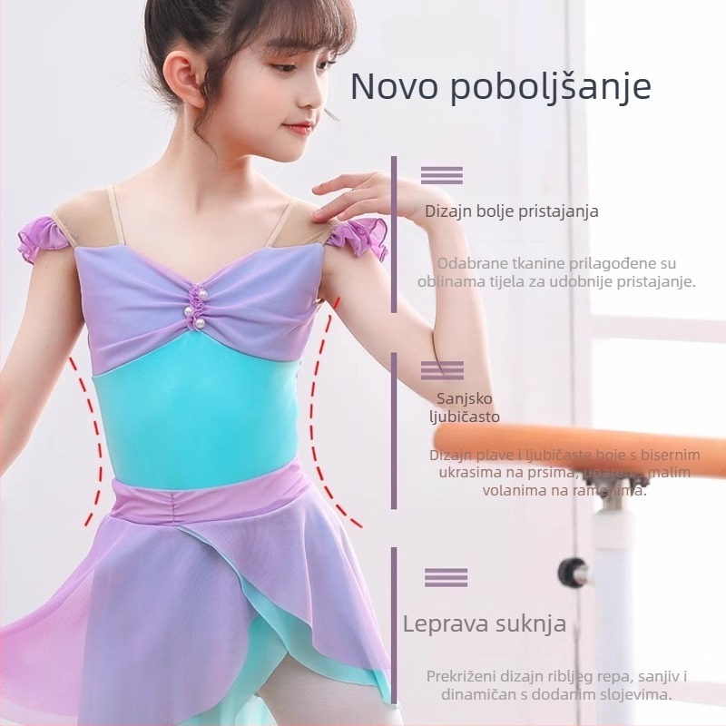 Dječji ljetni plesni kostim s motivom morske vile za kineski ples, baletno izvođenje za vrtićne ispite