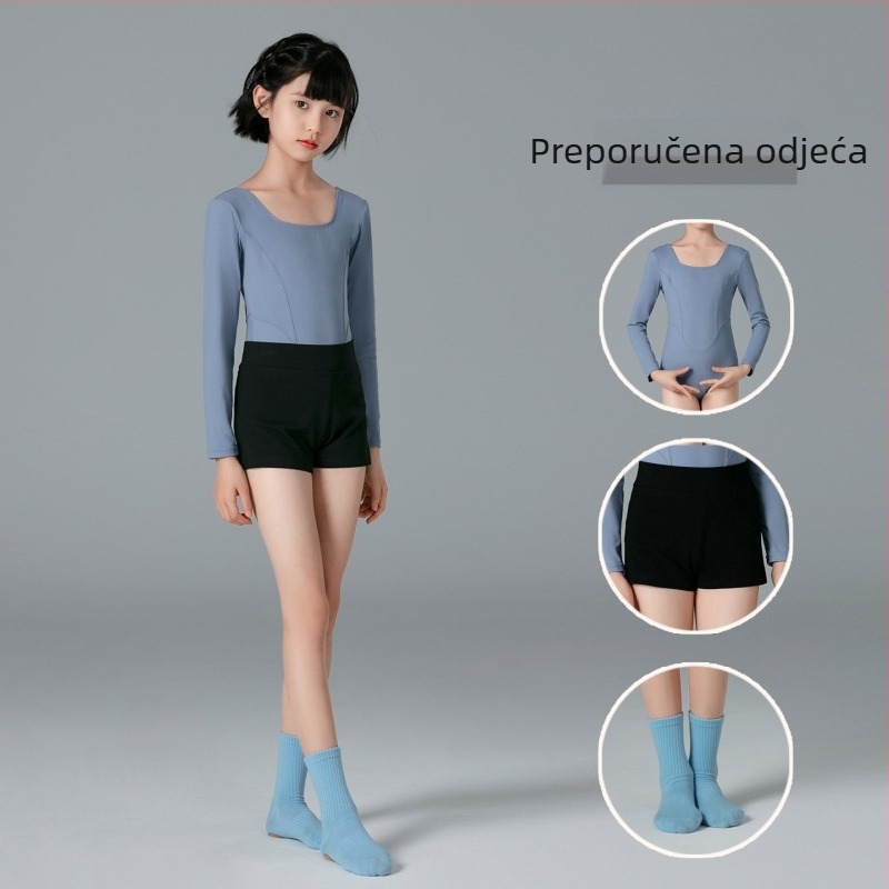 Dječji jesenski baletni unitard s dugim rukavima i hlačama, Nylon-Spandex smjesa, za kineske plesove, uzrast 3–8 godina
