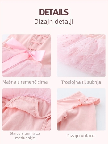 Dječja ljetna baletna haljina s kratkim rukavima i mašnicom na leđima za plesne vježbe
