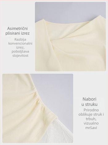 Ženski moderni plesni trening top, uskog kroja, lažni dvodijelni dizajn, asimetrični dugi rukavi