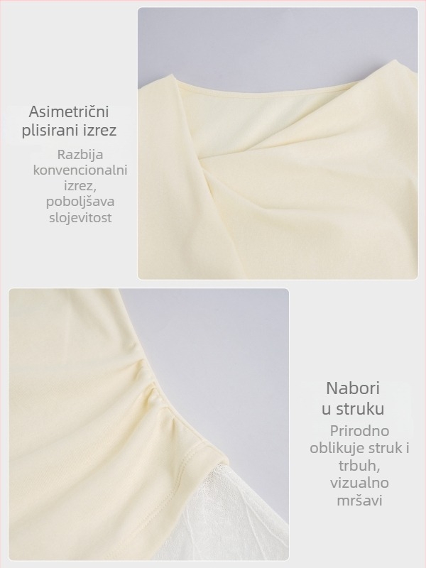 Ženski moderni plesni trening top, uskog kroja, lažni dvodijelni dizajn, asimetrični dugi rukavi